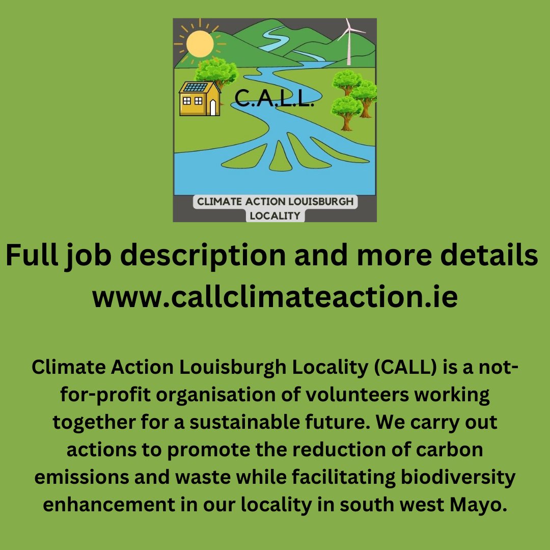 Reminder: Today is the closing date to applications for part-time Climate & Biodiversity Action Officer with #Climate #Action #Louisburgh #Locality. Email CV and cover letter to jamesryan.aquavision@gmail.com