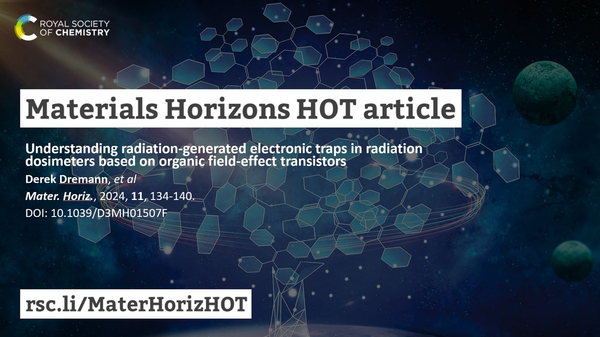 Fantastic news! Our @MaterHoriz article on radiation dosimetry using #OFETs is a 2024 Materials Horizons HOT article! @RamKandada @EdgarGF_ @wakeforestmed @WakeForest