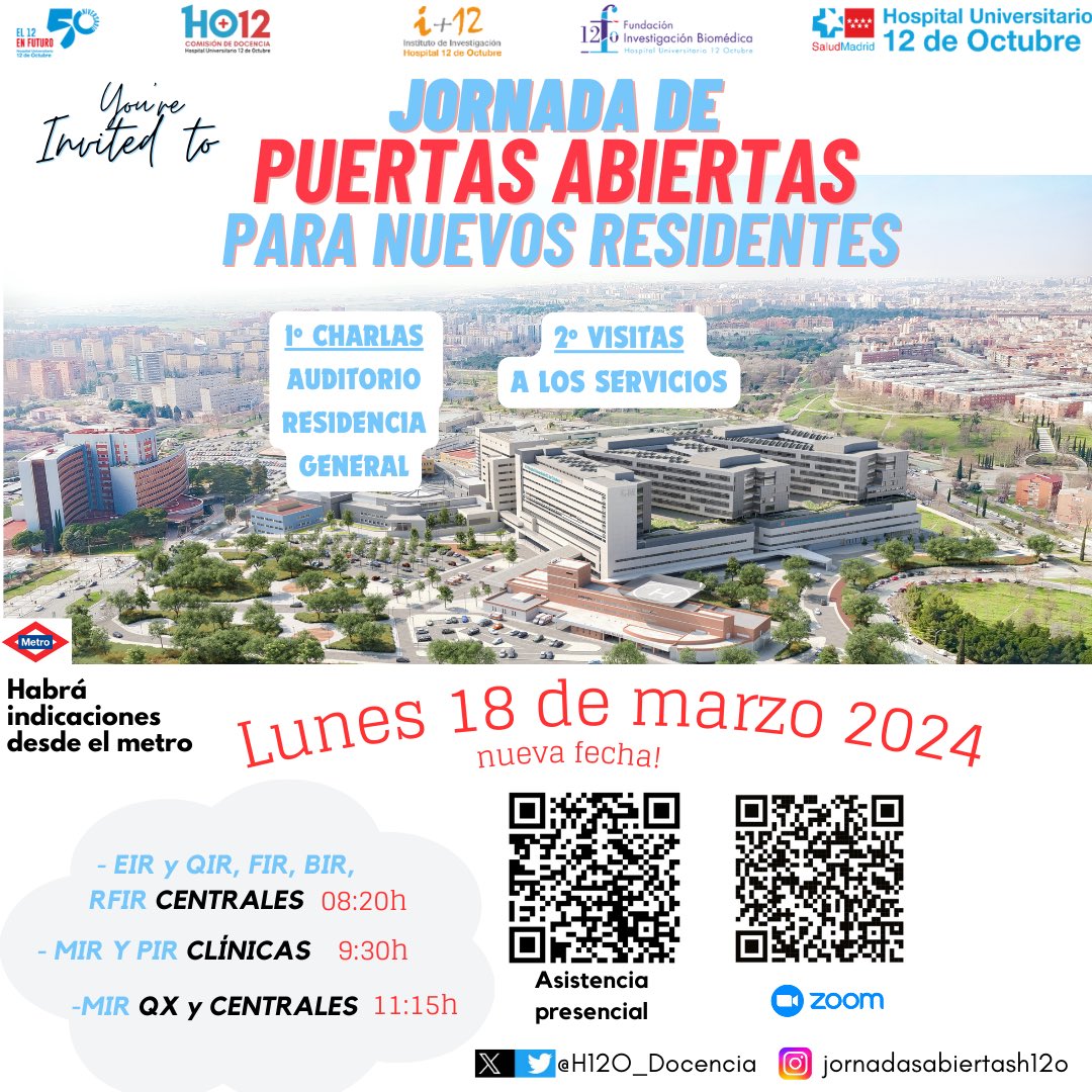 Importante!! Hemos reagendado la Jornada de Puertas Abiertas para futuros residentes el lunes 18 de marzo, siguiendo las peticiones que nos habéis trasladado de adelantarlo para tener más tiempo para elegir. Cartel 👇🏼, rogamos difusión!