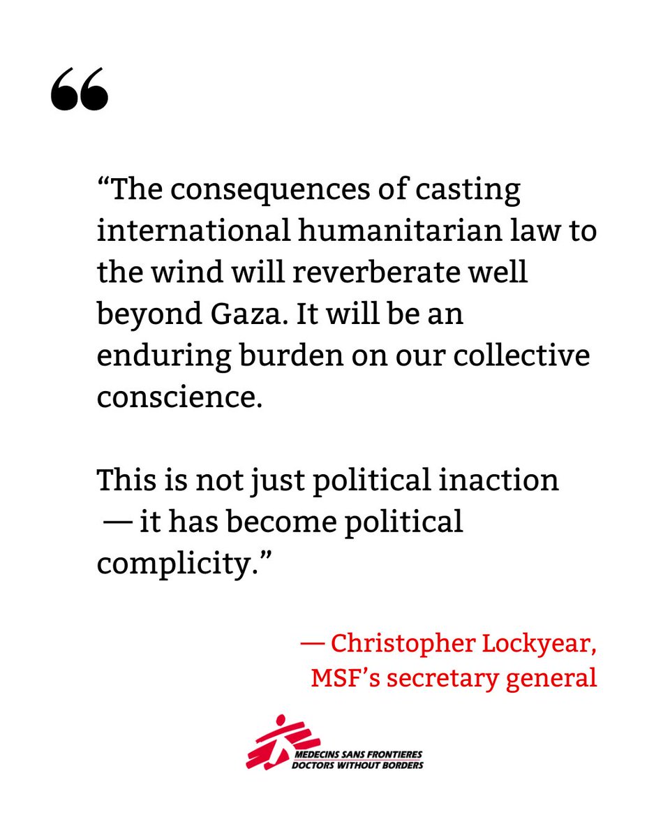 MSF_USA's tweet photo. 6/ MSF’s Secretary general emphasizes that the protection of civilians, of civilian infrastructure, of health workers and health facilities, falls first and foremost on the parties to the conflict.

But it is also a collective responsibility—which rests with the UN Security Council and its individual members, as parties to the Geneva Conventions.