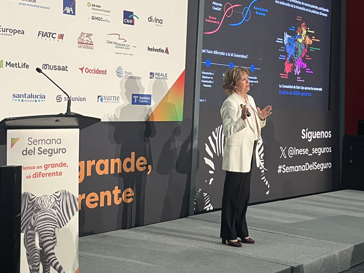 Maribel de la Vega, insurance executive &amp; Advisor, explica en el Encuentro de Corredores, celebrado en la #SemanadelSeguro, organizada por <a href="/Inese_seguros/">INESE</a>, cómo está evolucionando la IA, qué se está haciendo en el sector y su efecto en la distribución.