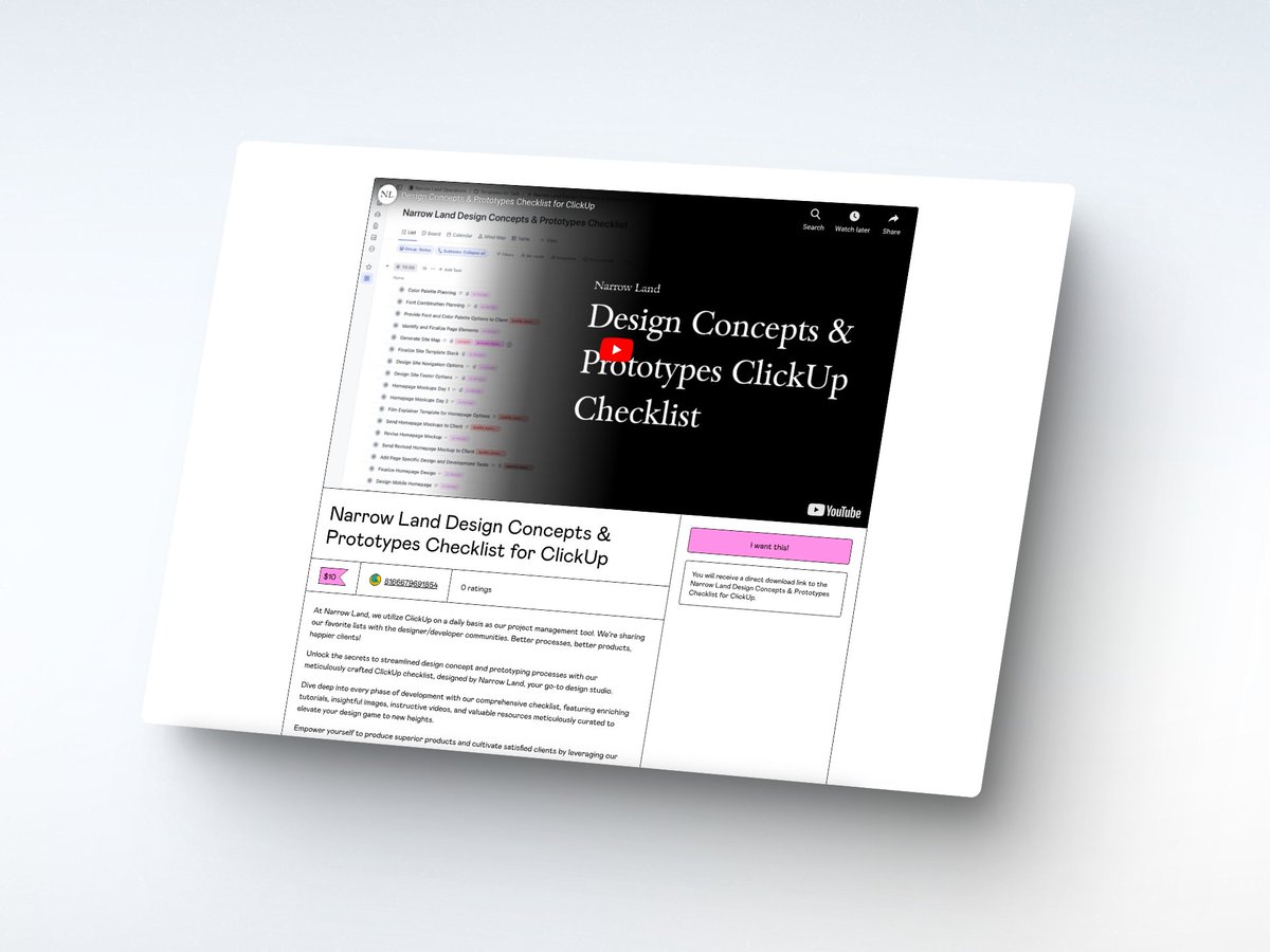 New from @narrow_land: Design Concepts & Prototypes Checklist for ClickUp. 8166679691854.gumroad.com/l/design-conce… This @clickup template was designed to empower designers to produce superior products and cultivate satisfied clients by leveraging our proven methodologies.