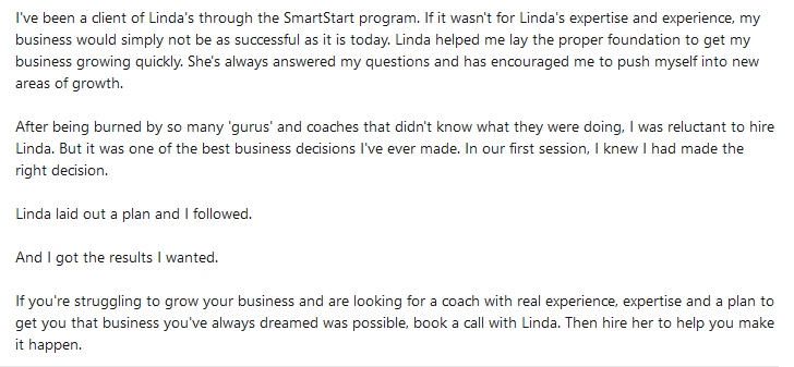 smartstartcoach's tweet photo. @jspector My former client, Anita Toth, posted this testimonial for my work on LinkedIn: https://t.co/X0OPfDHmQd