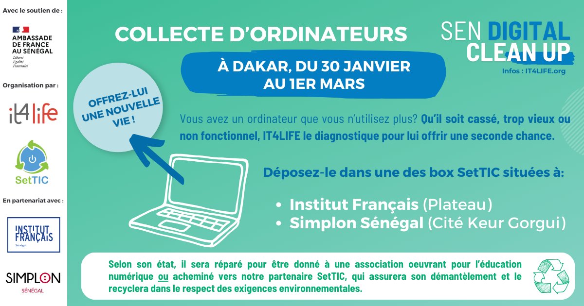SenegalSimplon's tweet photo. #SenDigitalCleanUp Simplon Sénégal accueille une collecte d'ordinateurs dormants jusqu'au 1er mars à Dakar ! 📢 https://t.co/kJm0viqBc2