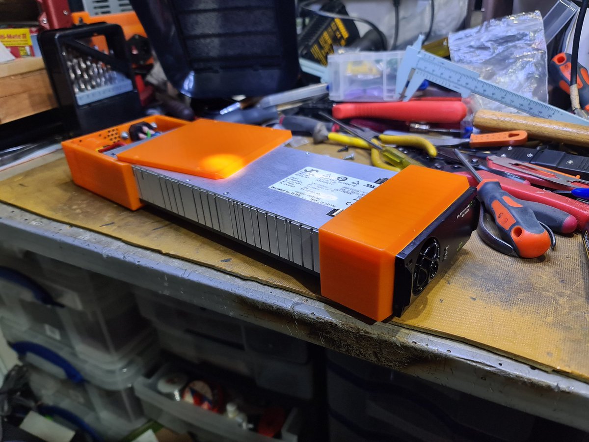 G0DDX's tweet photo. Another job done. My 55V 2Kw power supply for my HF Amp.  Normally they are rack mounted, but a few hours of 3D printing has changed that! https://t.co/0bIiFzMwHz