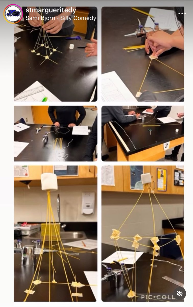 From scientific research to experimentation to engineering design, grade nine students spent the last two weeks learning about different scientific processes.  This task: design &amp; build the tallest spaghetti tower- strong enough to hold a marshmallow. Future d’Y scientists 💙🐾