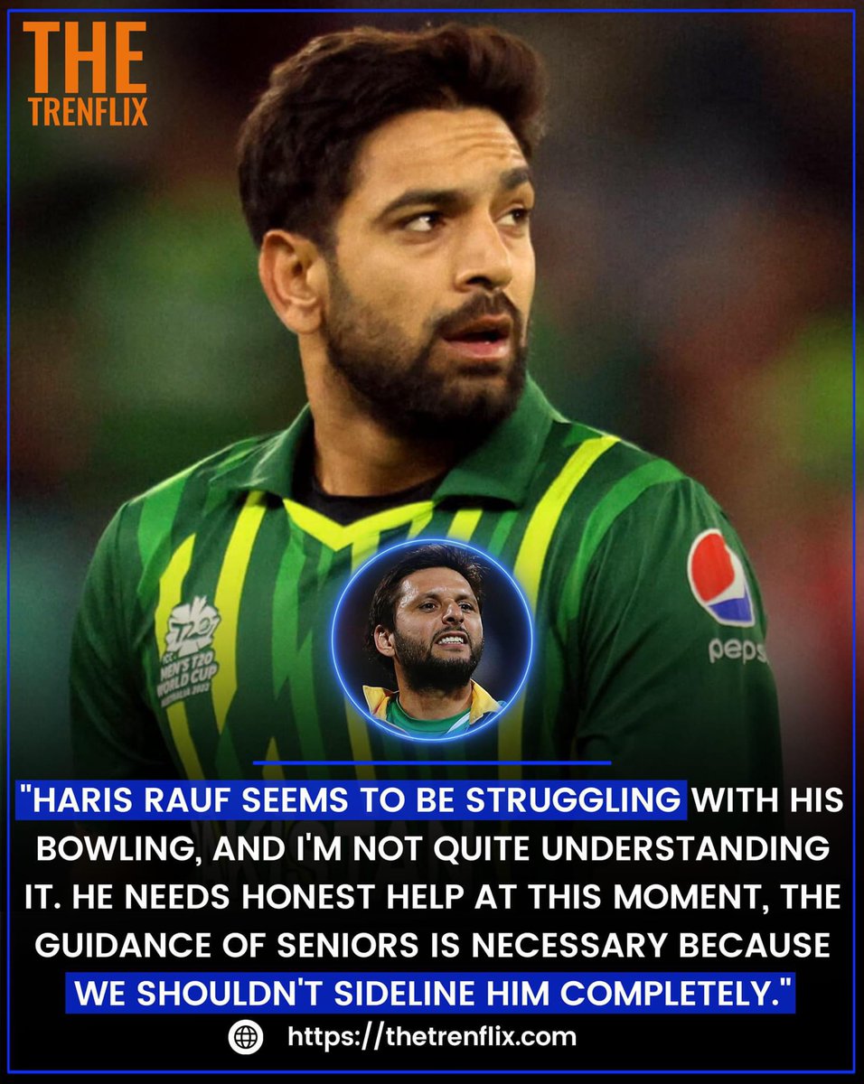 Abdulba74594233's tweet photo. Shahid Afridi : "Haris has given some fantastic performancesfor Pakistan. That boy will improve even more when he play longer-format cricket. But right now, he needs our support."
"Haris Rauf!!!!!!!!!!!!!!!!!!!!
#ShahidAfridi #HarisRauf #CricketSupport #BowlingStruggles https://t.co/aKFkCRwKTd