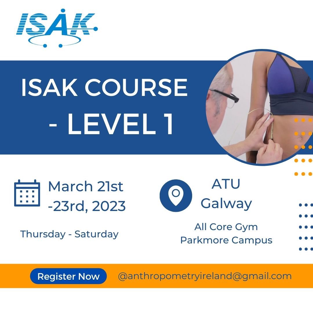 ISAK Level 1 Anthropometry Course 📏 📆Thursday March 21st - Saturday March 23rd 📍ATU GALWAY For further information email @anthropometryireland@gmail.com or DM us