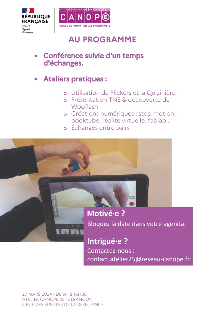 La journée 💻'Le numérique pour apprendre', c'est ce mercredi 27 mars, dès 9h ⏰ à l'Atelier @Canope_25 🚩 Nous vous attendons pour de riches échanges autour de cette thématique !