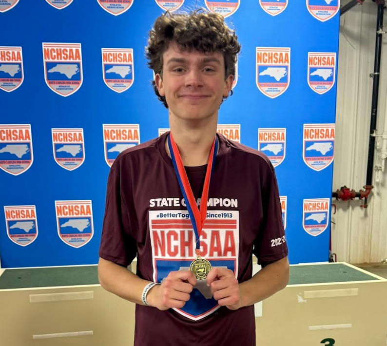 Union Academy’s Evan Pardue won the 500 meter with a time of 1:05.50 run at the NCHSAA 1A/2A Indoor Track State Championship Meet. The time qualified him to compete at the New Balance Nationals. (Photo courtesy of UA)