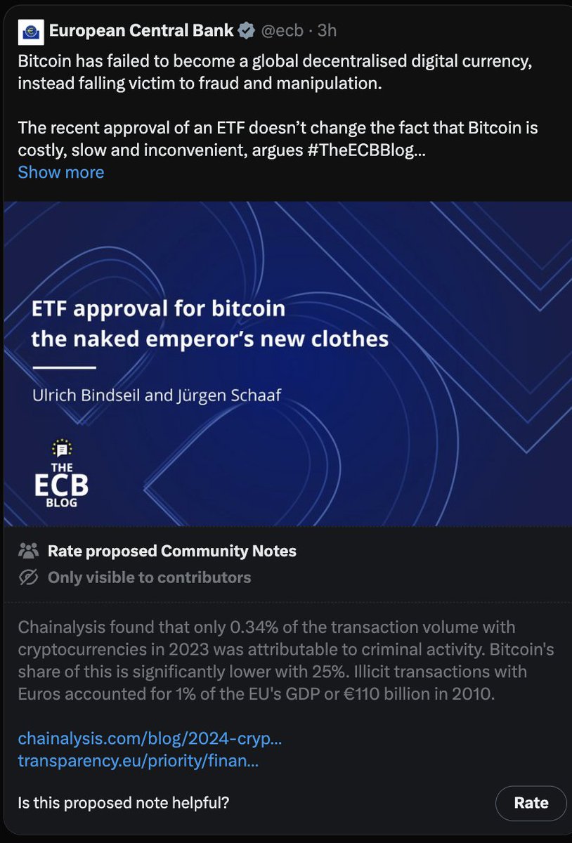 ECB about to get community noted for their false propaganda against #Bitcoin !