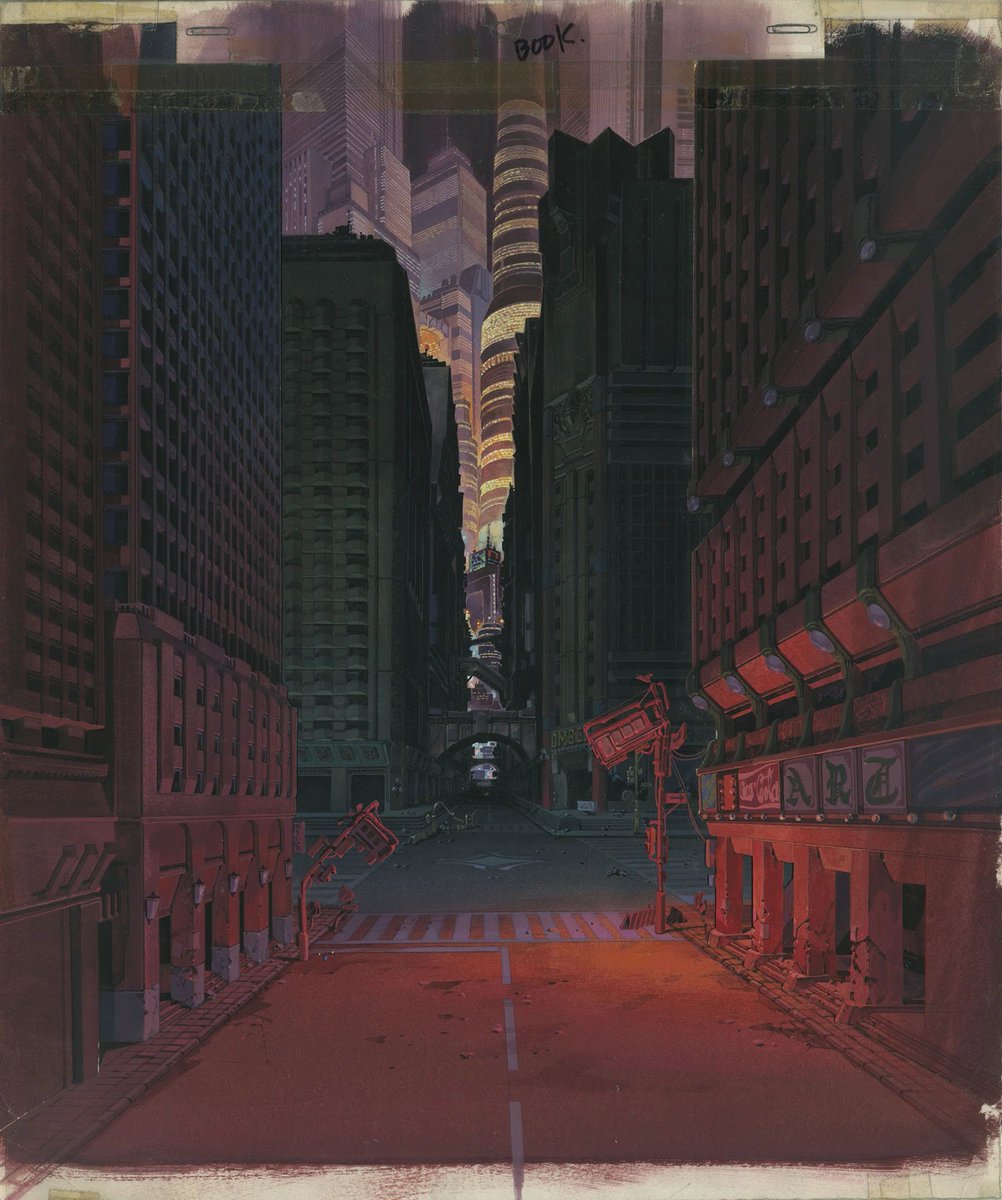 FedeItaliano76's tweet photo. Hand-painted Neo-Tokyo from Akira (1988), arguably the most influential anime film of all time