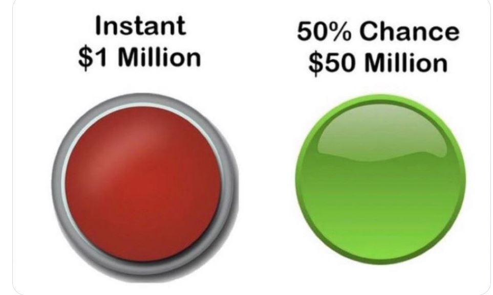 not__vee's tweet image. I don't see any reason for the 50M given that 1M is life changing enough and with that amount of money if spent wisely its unlikely you will ever need to work a day in your life.
Especially if you're in a eastern european country.

What do you guys think?
