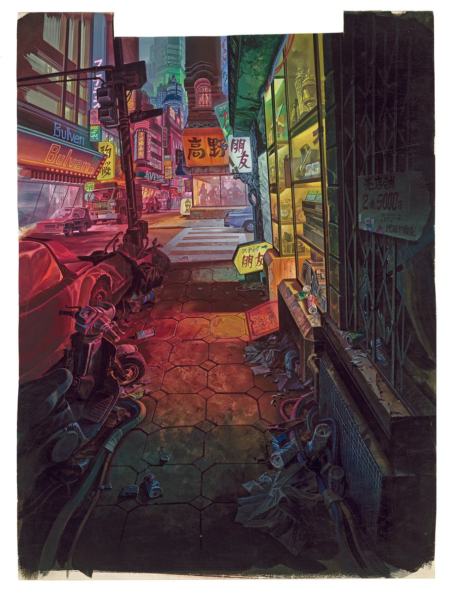 FedeItaliano76's tweet photo. Hand-painted Neo-Tokyo from Akira (1988), arguably the most influential anime film of all time