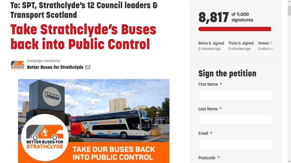 More than 8,800 people have now signed our petition to Take Strathclyde's Buses back into public control 👏

🙏Please help us to reach our 10,000 target before we deliver it to <a href="/SPTcorporate/">SPTCorporate</a> TOMORROW:
Friday 23 Feb, 9:30am

Sign &amp; share this link👇
megaphone.org.uk/p/BetterBuses