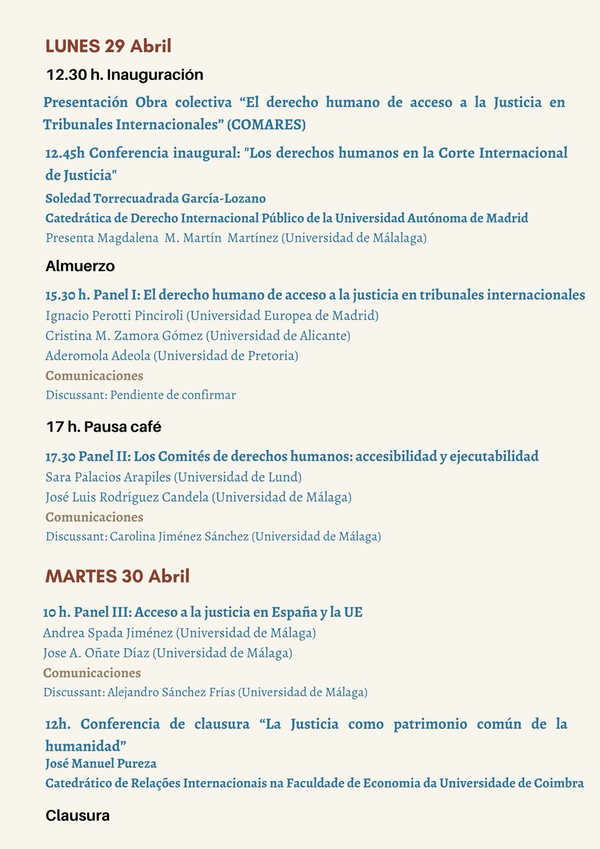 CrismaZG's tweet photo. 📢 Call for abstract para CONGRESO INTERNACIONAL SOBRE DERECHOS HUMANOS Y ACCESO A LA JUSTICIA
🚩 29 y 30 de abril en @FacDerechoUMA 
📆 DEADLINE abstract hasta el 1 de abril (español, portugués e inglés) https://t.co/C3KDinDpex https://t.co/3G6R1iPbwf