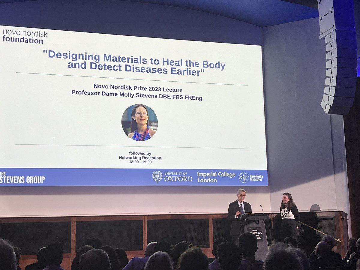 Inspiring to watch our @ImpMaterials @ImperialBioeng colleague and @CDT_ACM @EPSRC supervisor Professor Dame Molly Stevens deliver her @novonordiskfond prize lecture. Her passion for world class, impactful research was equalled by her support for the incredible team she leads.