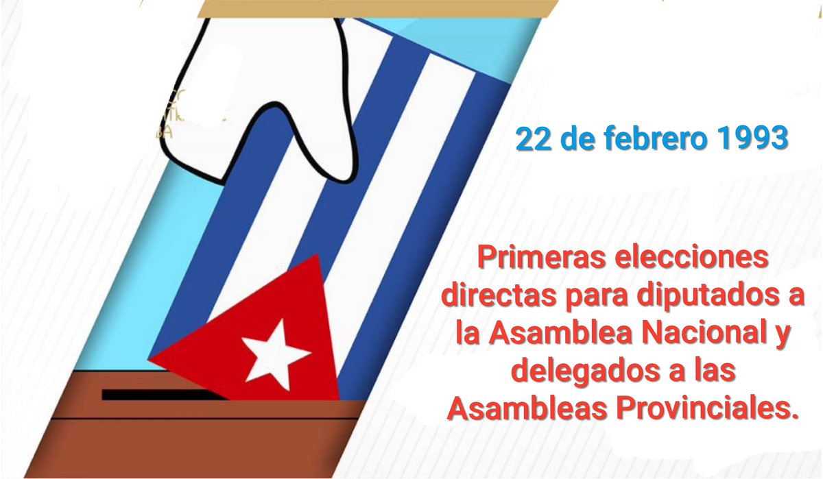 22/02/1993- En Cuba se realizan las primeras elecciones directas para diputados a la Asamblea Nacional y delegados a las Asambleas Provinciales.
#AsambleaDelPueblo