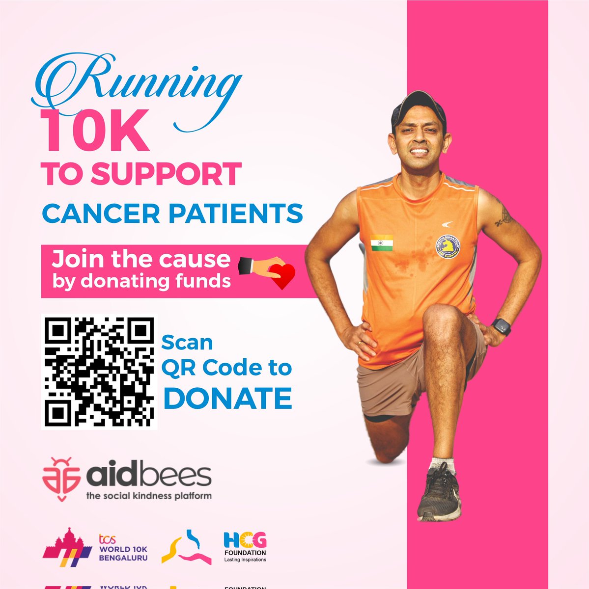 FoundationHcg's tweet photo. Join Mr. Gautam C B as he runs TCS World 10K to raise funds for Cancer Patients. 

To contribute  https://t.co/d9o0qdJkxP or scan the QR Code
@_aidbees_
@gauthamcb
@TCSWorld10K

#RunForACause #CancerAwareness #Aidbees #10Krun #tcsw10K #HCG #Fundraising https://t.co/qMlhjBCy40