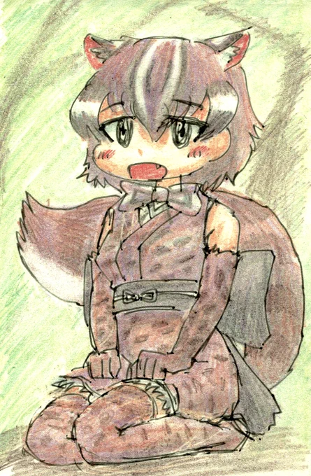 猫の日というなら、だいぶ前に珍しくアナログカラーで描いた対馬やまキャットちゃんをお出しするよ 