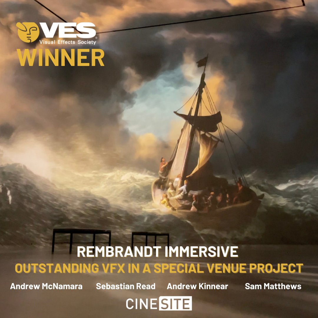 Cinesite's tweet image. Fantastic news from last night’s @VFXSociety awards, where Cinesite had our 2nd win 🏆 in the Outstanding Visual Effects for a Special Venue Project category. This was for our work in partnership with the @framelessldn creative team, bringing to life a stunning Rembrandt seascape…