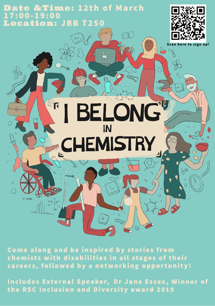 EdinburghChem's tweet photo. 📢'I Belong in Chemistry', a series of talks by chemists with disabilities, sharing their stories and empowering others. Everyone welcome!

📍Tue 12th March, 5-7 pm, Joseph Black, Edinburgh
Register👉https://t.co/OoN4oii0qu

👏Thanks to Nghi Nguyen &amp; @clairehobday for organising! https://t.co/cCgmtxLzAw