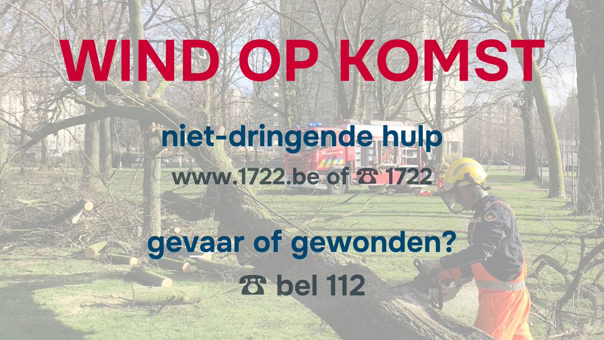 🎐Krachtige rukwinden op komst.  

🟠 Het #KMI heeft code oranje afgekondigd. Vanavond en vannacht worden krachtige rukwinden voorspeld. Wij staan paraat.

📢 Meld schade via eloket.antwerpen.be/nl/eloket/stor…

💡Bij (levens)gevaar: bel altijd 112!