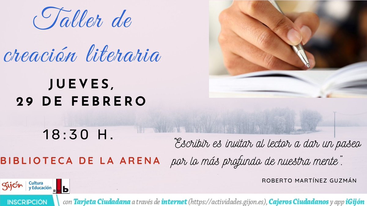 No olvides que tienes una cita📍con la #creacionliteraria ✍️ en la #biblioteca #pachindemelas el #Jueves  #29febrero ! ¡No nos faltes... que pasamos lista 📝 ! #talleresliterarios @RMBGijonXixon @Culturagijon #literatura 📚 #actividadesculturales #actividadesliterarias