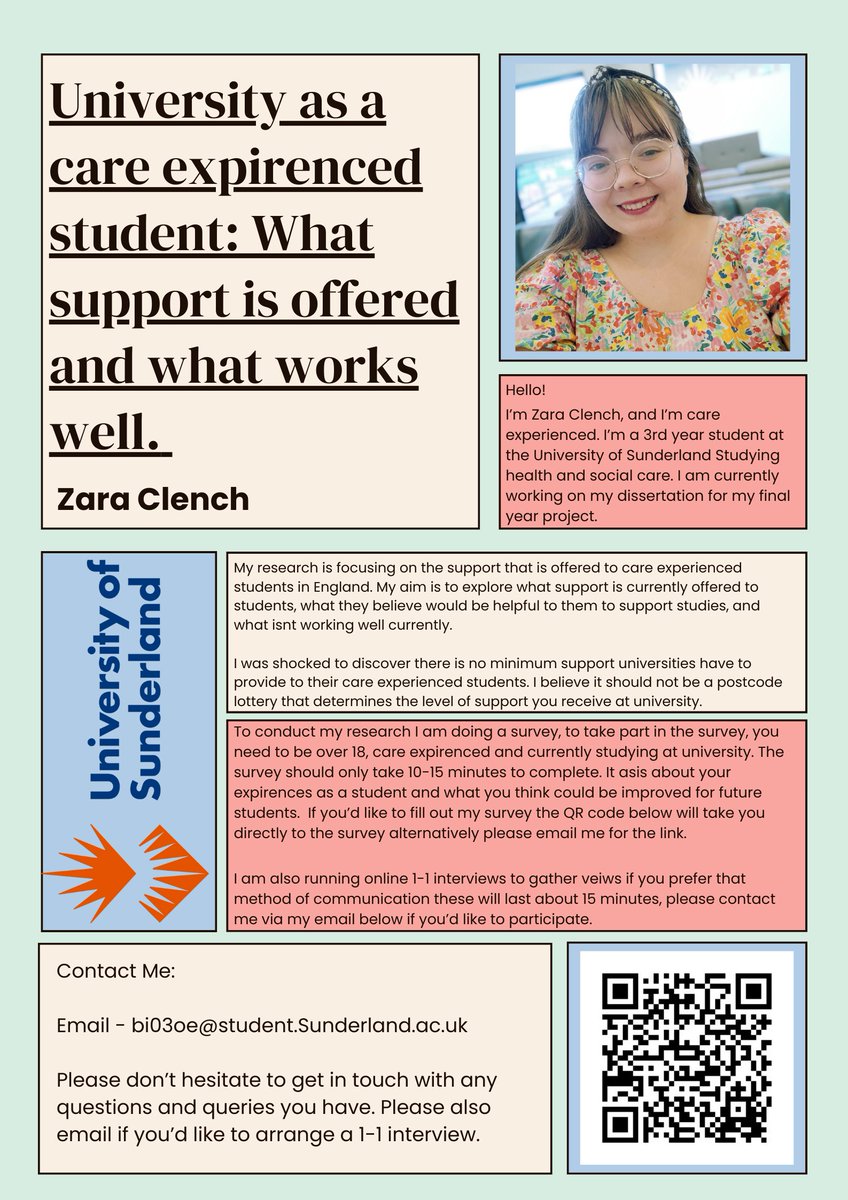 zara_Perry_CEP's tweet photo. 📢 Call for Participants 📢

My research Dissertation: University as a care experienced student- what support is offered and what works well?

Please fill out my server if your a care experienced student at University in England. 

Please share! 

https://t.co/d6ckuFGCrN https://t.co/6TiVhYEVJ2