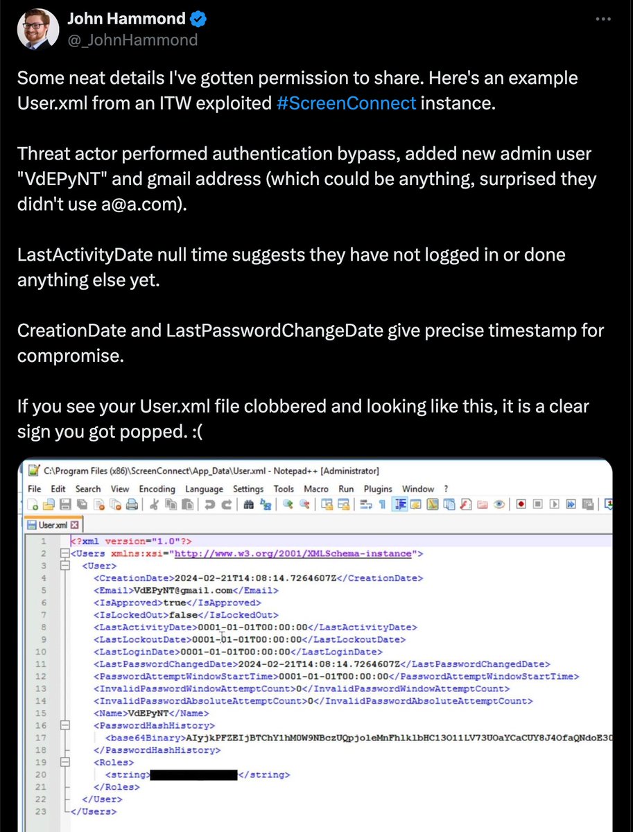 cyb3rops's tweet photo. In @thor_scanner we can use external vars in #YARA rules to do things like this 👇 to detect suspicious new accounts in #SecureConnect
@_JohnHammond's post
https://t.co/Rcnv4h9bTT
THOR's external vars
https://t.co/1U0A47xFQh
Rules
https://t.co/cZFG95ZSBV https://t.co/NWCSG8GBZJ