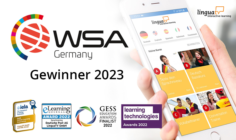 LinguaTV's tweet photo. 😃Tolle Neuigkeiten!🏆🥳
Unser Sprachtraining für Deutsche Post DHL wurde mit dem #WorldSummitAward Germany ausgezeichnet
👉https://t.co/xhnQ26zQF3
#Sprachtraining #Sprachkurse #MobileLearning #MicroLearning #twittercampus #CorporateLearning #HR #Personalentwicklung #eLearning https://t.co/8lHljubgiJ