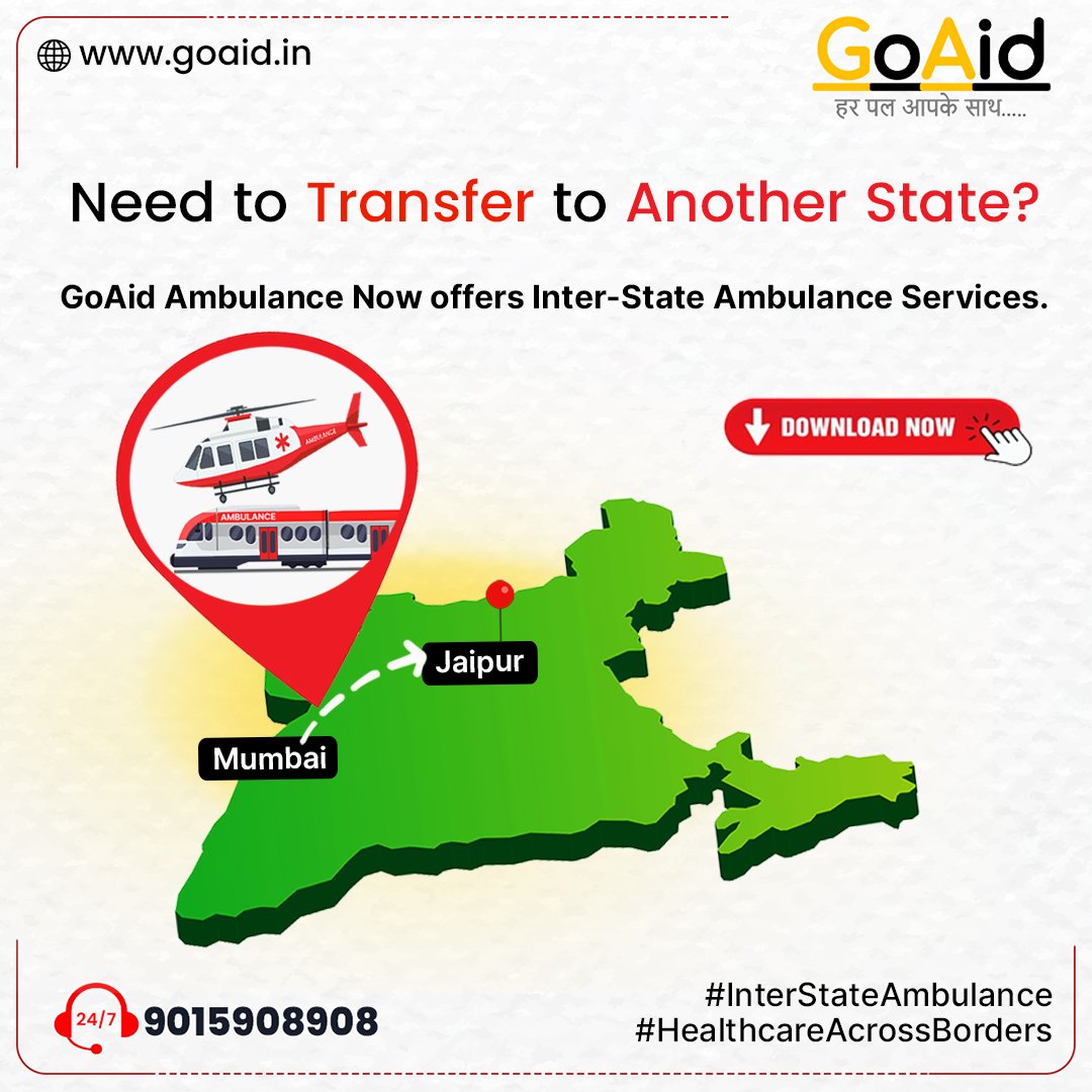 Goaidofficial's tweet photo. GoAid Ambulance Service is now offering interstate services! Whether you need medical assistance within your state or beyond, GoAid has got you covered. Our team of dedicated professionals is ready to ensure safe and efficient transportation for your loved ones. #GoAid #Ambulance https://t.co/3hLpsGSv7B