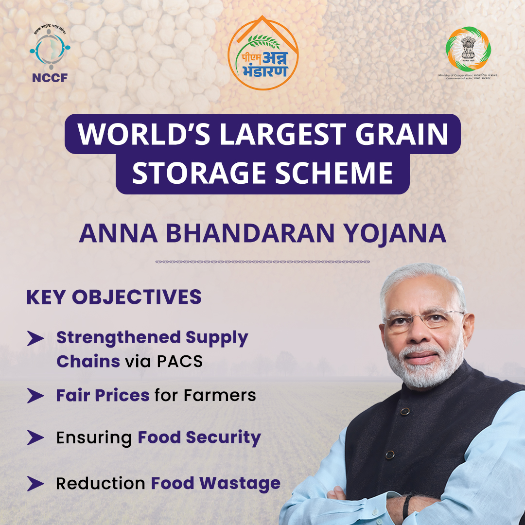 Anna Bhandaran Yojana !

Anna Bhandaran Yojana focuses on bolstering supply chains, providing fair prices to farmers, and reducing food wastage for a more sustainable future.

#SahakarSeSamriddhi #AnnaBhandaran #empoweredpacs #GrainStorage #PACS #nccf