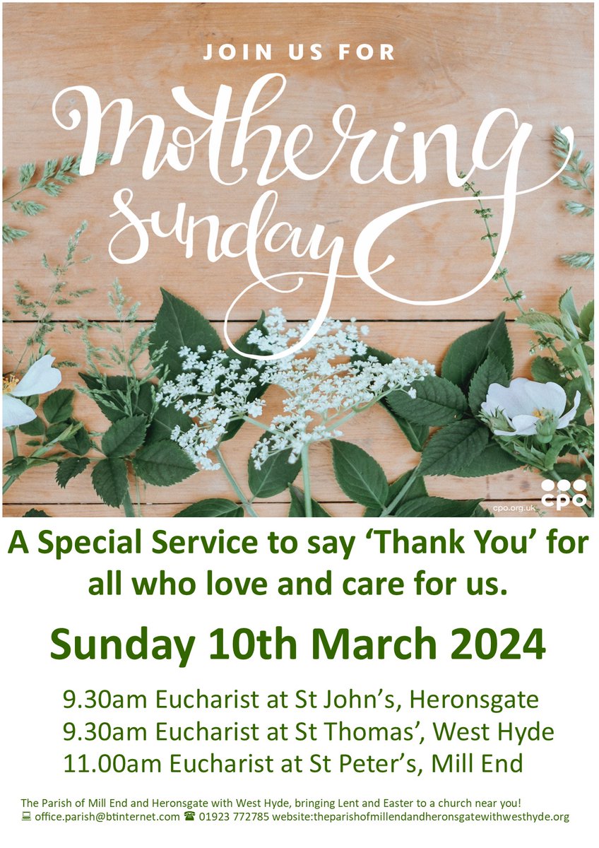 We warmly invite you to our Mothering Sunday celebrations!

A chance to celebrate the love that shapes us.

Refreshment served at the end.

All welcome always!