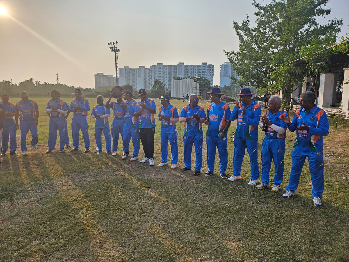#TeamIndia seals the deal with its 1st victory in the #Over60sWorldCup. A performance to savor and celebrate. Cheers to #TeamIndia! 🇮🇳 @West50s @Over50sC @BCCI #veterancricketindia #playcricketwithvci #viratkohli #rohitsharma #Cricket #ICC