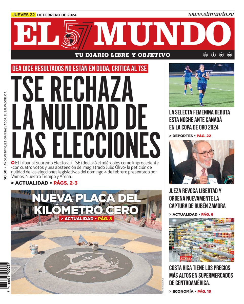ElMundoSV's tweet photo. Buenos días lectores esta es nuestra #PortadaDEM para este jueves 22 de febrero, te invitamos a leer la versión completa del E-paper en el siguiente enlace.
https://t.co/89G5CfES8Y https://t.co/UeuzvHSIno