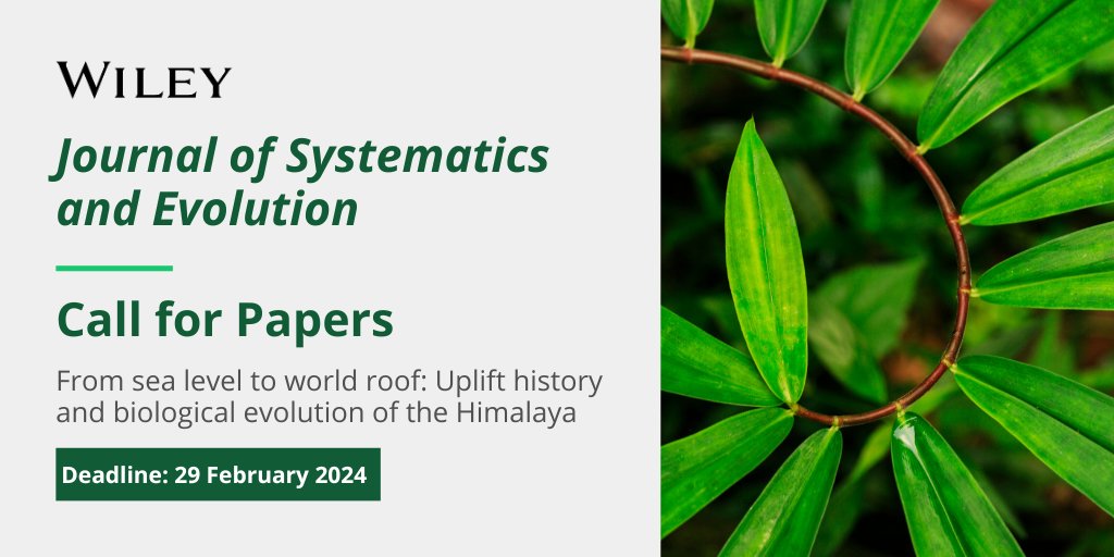 🚨 #CFP deadline approaching! Engage and connect with researchers dedicated to biological diversity. Submit your research to Journal of Systematics and Evolution (@JournalSysEvo) new #SpecialIssue. Deadline: 29 February, 2024 ow.ly/cU2Z50QFhe6 #biodiversity #evolution