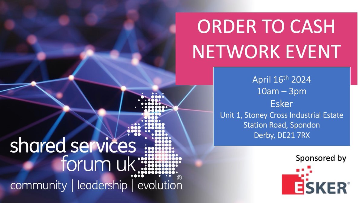 ssforumuk's tweet photo. The first #OrdertoCash network event of 2024 will be taking place in person on April 16th at @EskerNEurope in Derby. We look forward to sharing the full agenda in the next couple of weeks!!! https://t.co/AJHx7Btnde