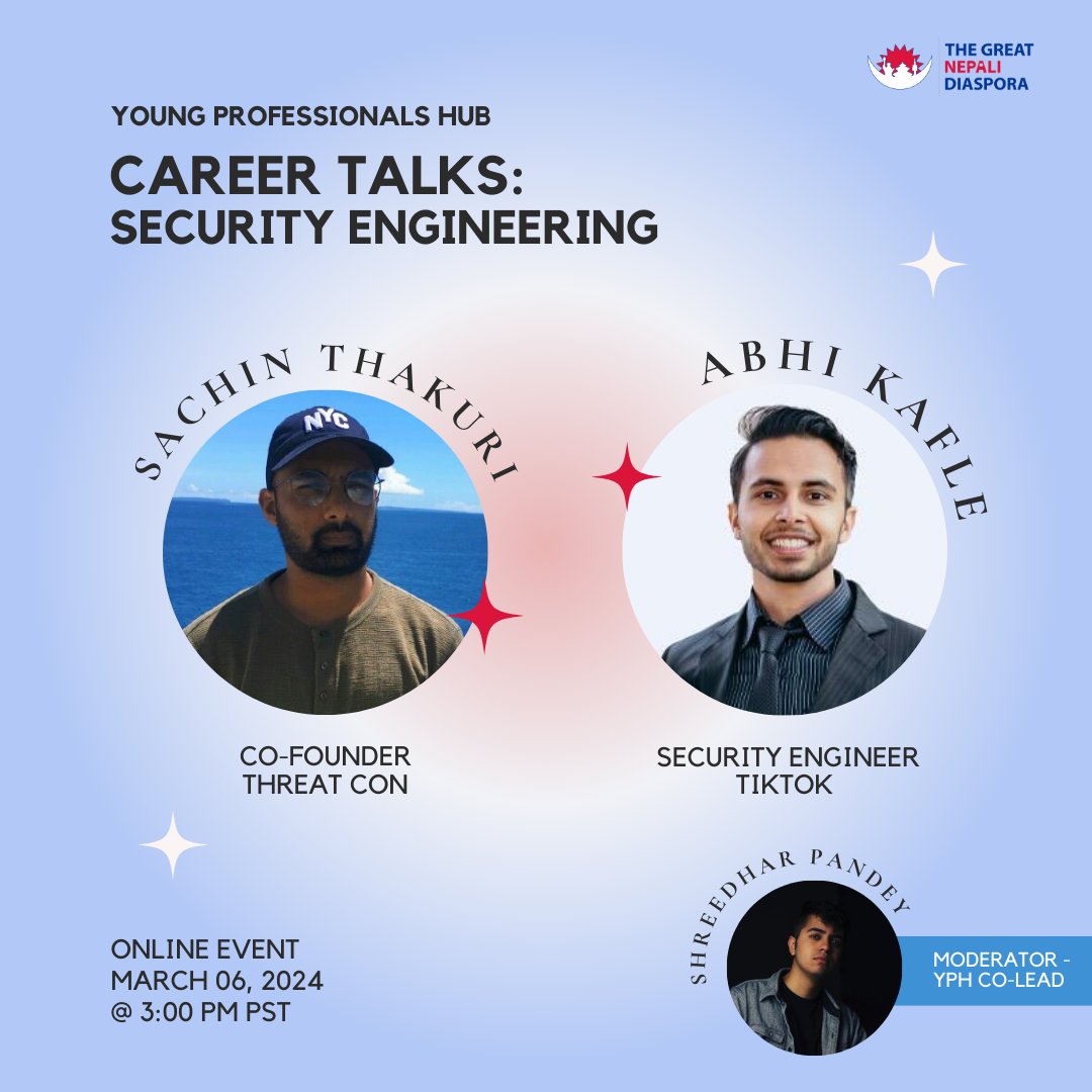 Wondering where an engineering degree can take you?
Join TGND Young Professionals for Career Talks on Security Engineering with our industry experts Sachin Thakuri and Abhi Kafle.

Register: …rtalkssecurityengineer.eventbrite.com