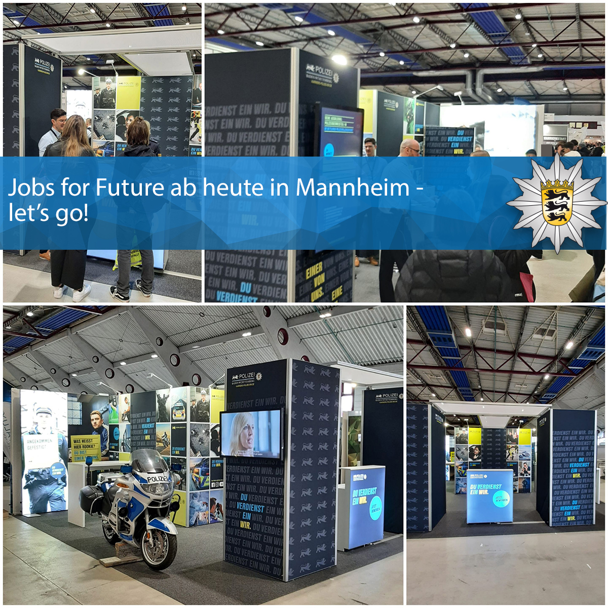 PolizeiMannheim's tweet photo. Ab heute bis 24. Feburar, jeweils 9:00 - 17:00 Uhr
Maimarkthalle #Mannheim, Stand 644 #JobsForFuture #PolizeiMannheim https://t.co/Evk8eYQzW8
