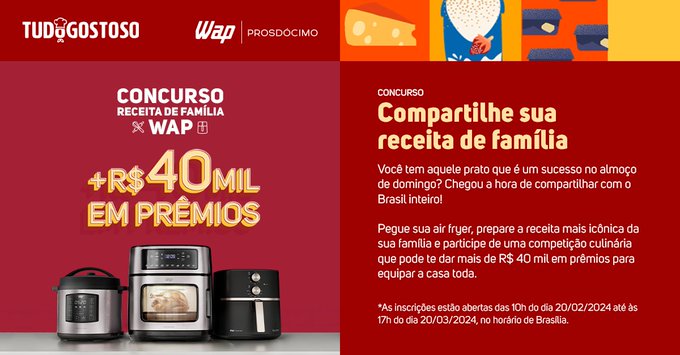 Concurso Receita de Fam&iacute;lia WAP!&nbsp; ✨🎉  Quer ganhar mais de 40 mil reais em pr&ecirc;mios? Ent&atilde;o inscreva-se<a href="/tag/blackfriday%C3%A9wap"class="tags"><span>#blackfriday&eacute;wap</span></a>