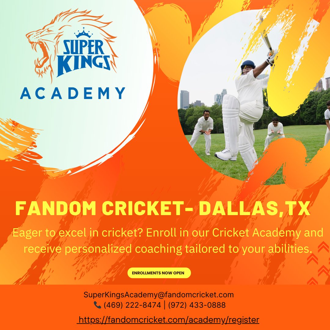 Refine your cricket skills at the Super Kings Academy! Benefit from elite coaching, exceptional facilities, and a vibrant community of cricket aficionados. Explore further at fandomcricket.com/register.
#SuperKingsAcademy #CricketTraining #DallasCricket #TexasCricket