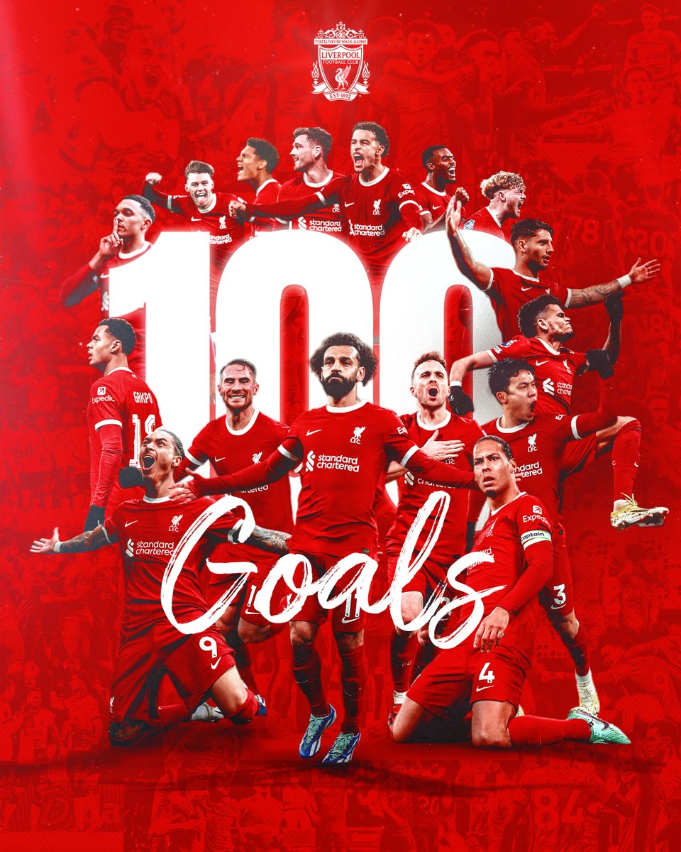 LFC's tweet image. We've now netted 💯 goals across all competitions this season 🙌⚽