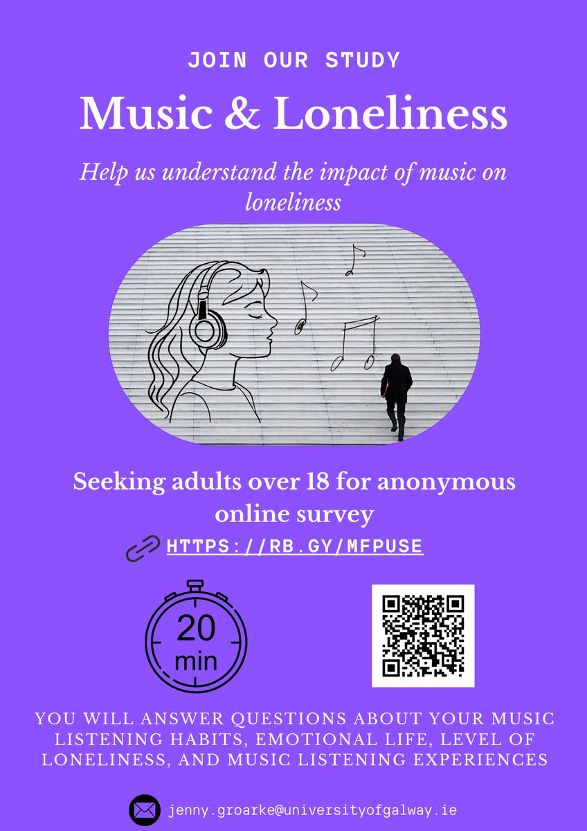 📊We have just launched an exciting new mixed-methods survey exploring the use of music for loneliness regulation
#music #musicscience #loneliness #research 

🔗rb.gy/mfpuse 
 🌏 Open to international participants! 
🤝Please Share!