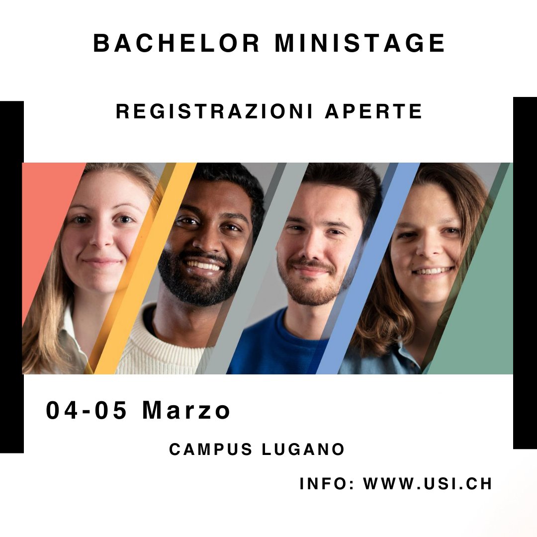 📜Bachelor Ministage
📖 4-5 Marzo
🏣Campus ovest <a href="/USI_en/">USI University</a> 
📧 Info e registrazioni:

usi.ch/it/formazione/…