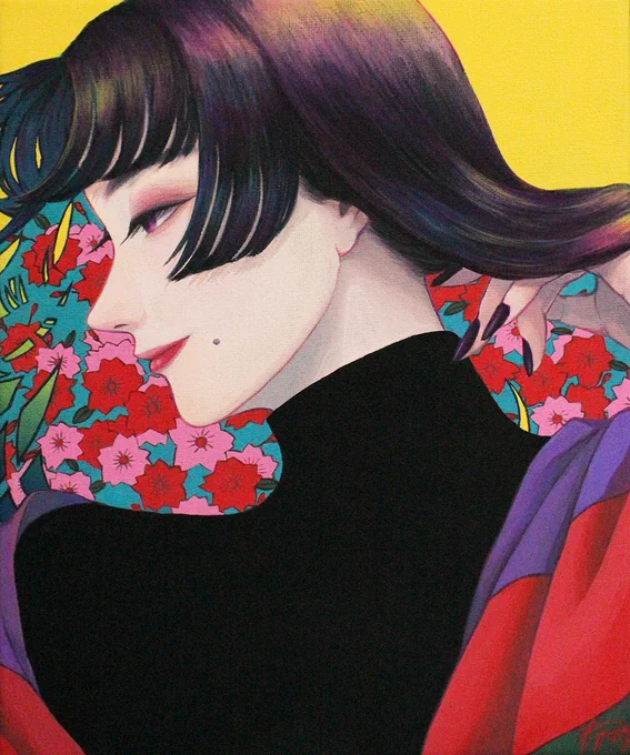 『秘すれば春』273×220mm3月の花札「桜に幕」をモチーフにしました秘密をたった1人だけに見せています誰でもいいわけでなく、秘めたまま見せない方が美しいかもしれないけれど、それでもあなただけには見て欲しい儚くて妖しい春のような魅力を目指しました#タツセレ2024大阪 にて展示中です 