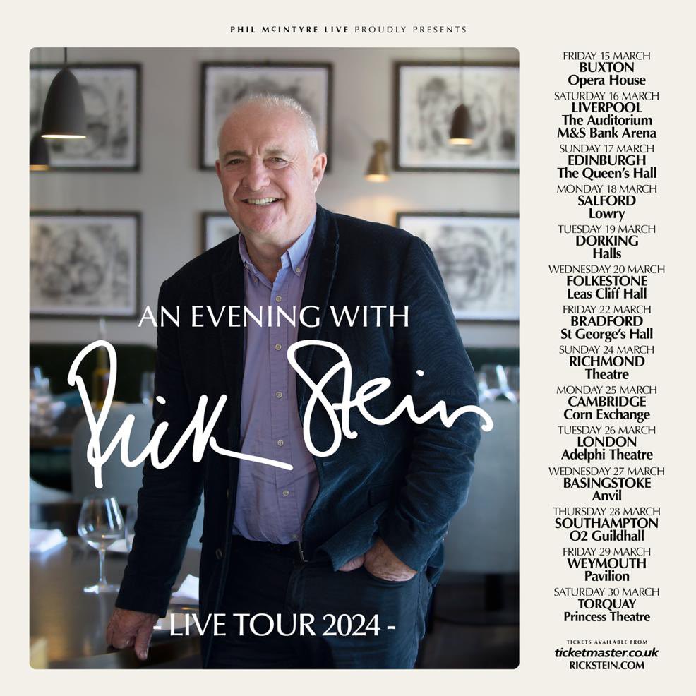 Under a month to go until my live tour starts in the beautiful opera house in Buxton. Each evening will be a lively conversation on stage about my life in food. Really looking forward to it. Tickets are available here: rickstein.com/tour/