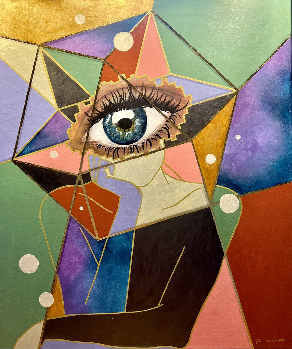 Meet V E D A, my latest painting, a symbol of strength and inner wisdom. She anchors herself at the center of her being. 

Thought forms swirl around her, and emotions flow like tides, yet she remains in her equilibrium.

Veda embodies the essence of stillness, presence, and