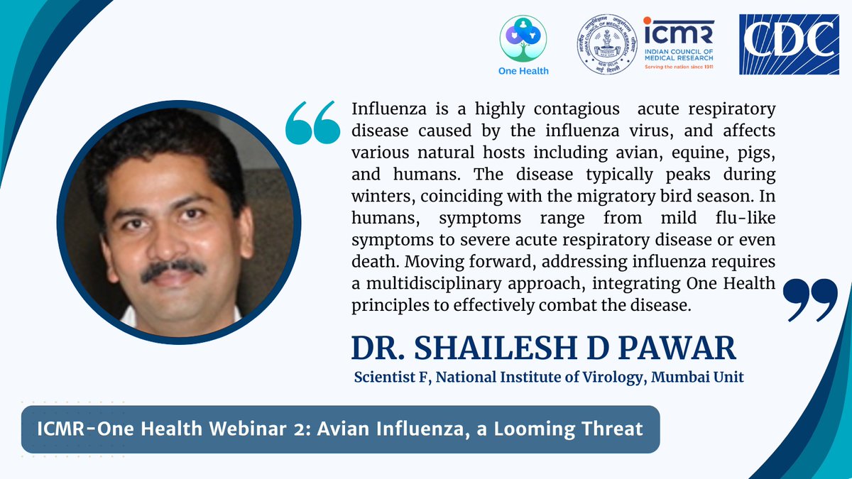 ICMRDELHI's tweet photo. Dr. Shailesh Pawar, Scientist, @icmr_niv highlights the importance of multidisciplinary work with a #OneHealth approach to counter highly infectious &amp; acute respiratory influenza infections, caused by the influenza virus, commonly found in avian, equine, pigs &amp; humans. @CDCgov https://t.co/WbI1gFarc0