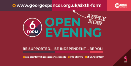 Our next Sixth Form Open Evening will take place on Thursday 18th April from 4.30-6pm. For full details and to register your interest: georgespencer.org.uk/sixth-form-ope…